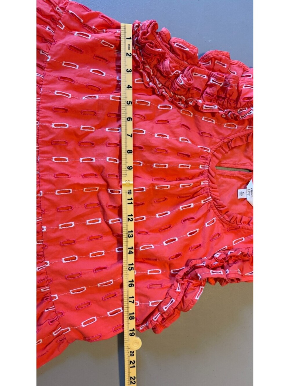 Crown & Ivy XL Coral Cotton Embroidered Sleeveless Peplum Top - Picture 7 of 8